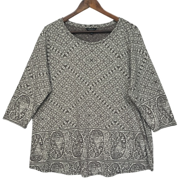 Lucky Brand Tops - Lucky Brand Women Tunic Top Plus 2X Brown Paisley Geometric Border‎ Print Boho